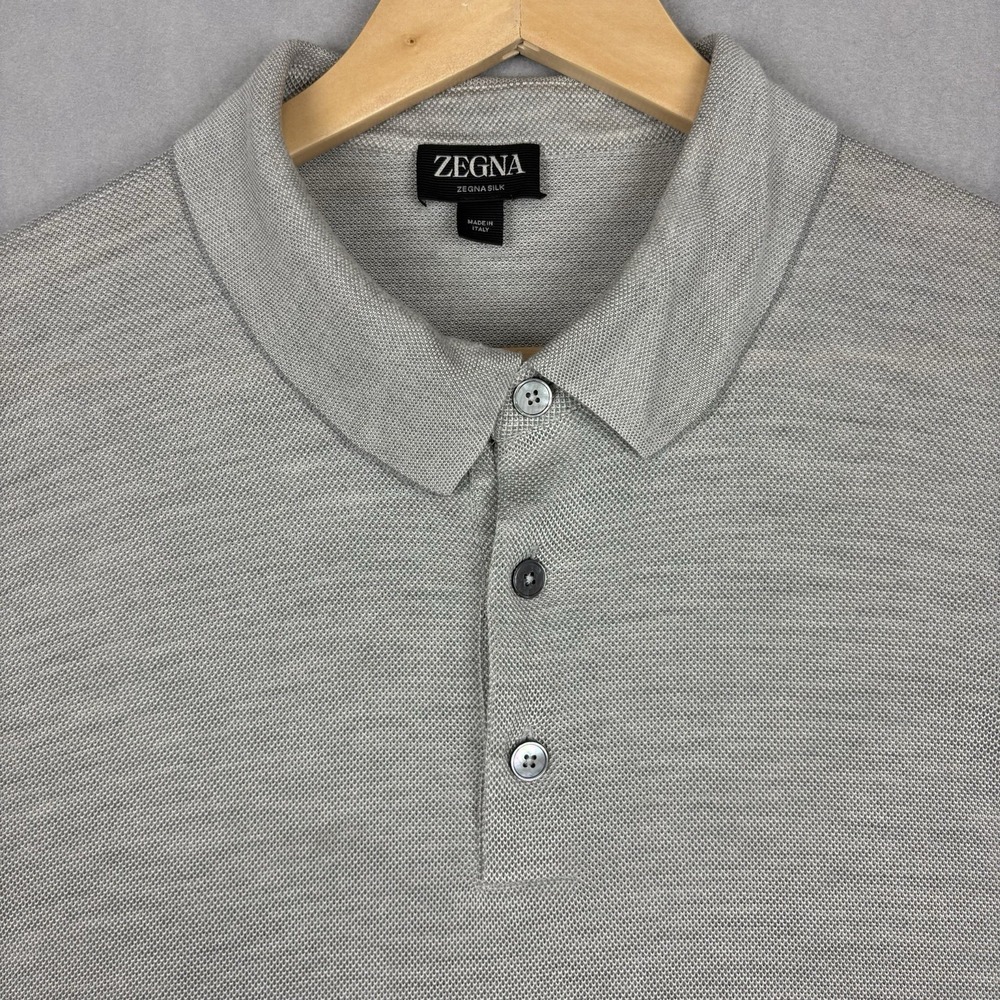 Ermenegildo Zegna Silk Polo Men’s 3XL IT58 Gray Short Sleeve Made In Italy